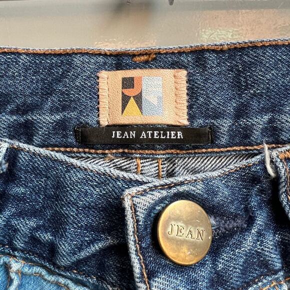 Jean Atelier Unique Grid Stitch Contrast Denim Flare Jeans Size 26 - Picture 6 of 8